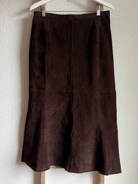 Roth LeCover California Chocolate Brown Suede Flared Vintage Midi Skirt sz: 10